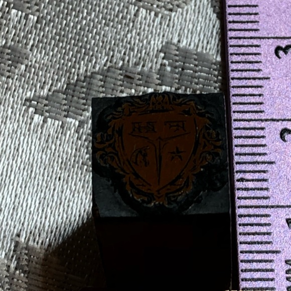 Antique Wooden Print Block Copper F H Star Horse Shield - Picture 4 of 5